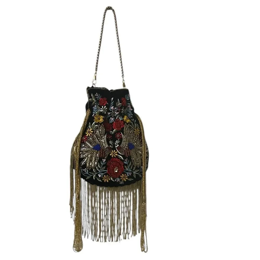 Ramla Embroidered Beaded Velvet Pouch.New Without Tag